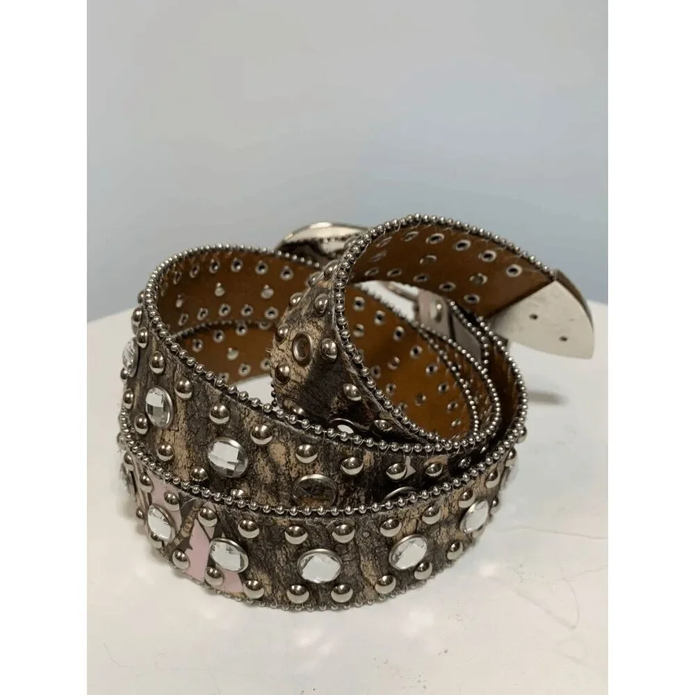Blazin Roxx Green and Pink Camo Jeweled Western Belt